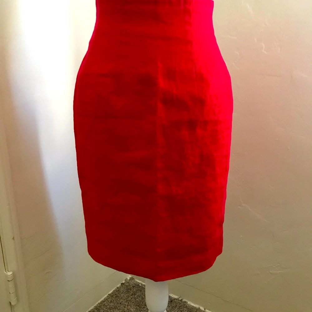 Vintage Red Knee Length Linen Pencil Skirt